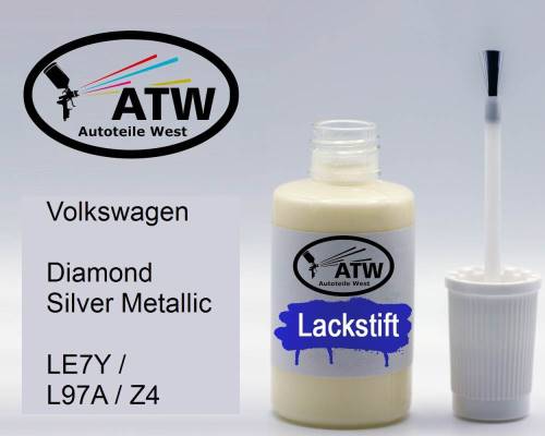 Volkswagen, Diamond Silver Metallic, LE7Y / L97A / Z4: 20ml Lackstift, von ATW Autoteile West.